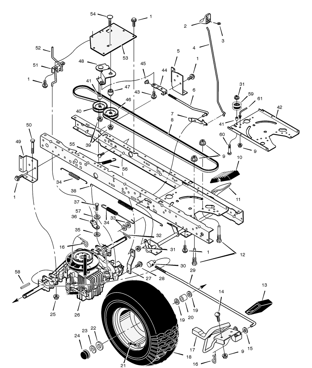 Drive Assembly Diagram and Parts List for 525607X692A 2001 Briggs and Stratton Lawn Tractor
